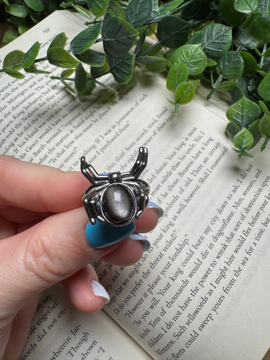 Silver Sheen Obsidian Adjustable Ring | Copper Ashes