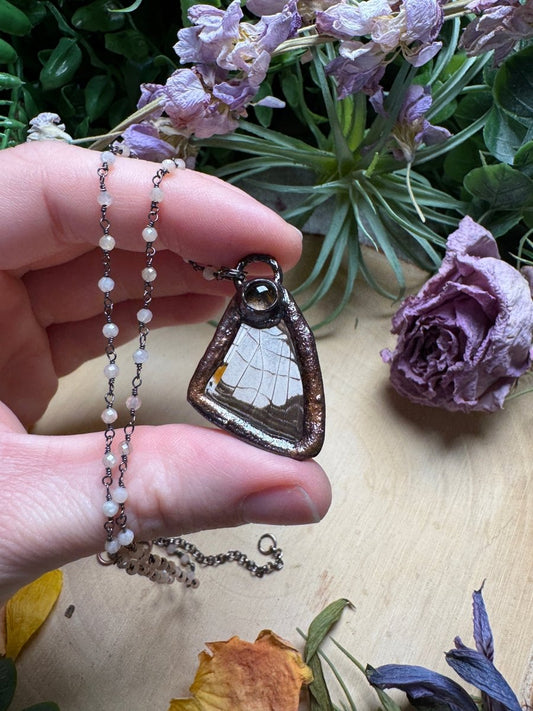 Smoky Quartz and Butterfly Wing Necklace | Copper Ashes