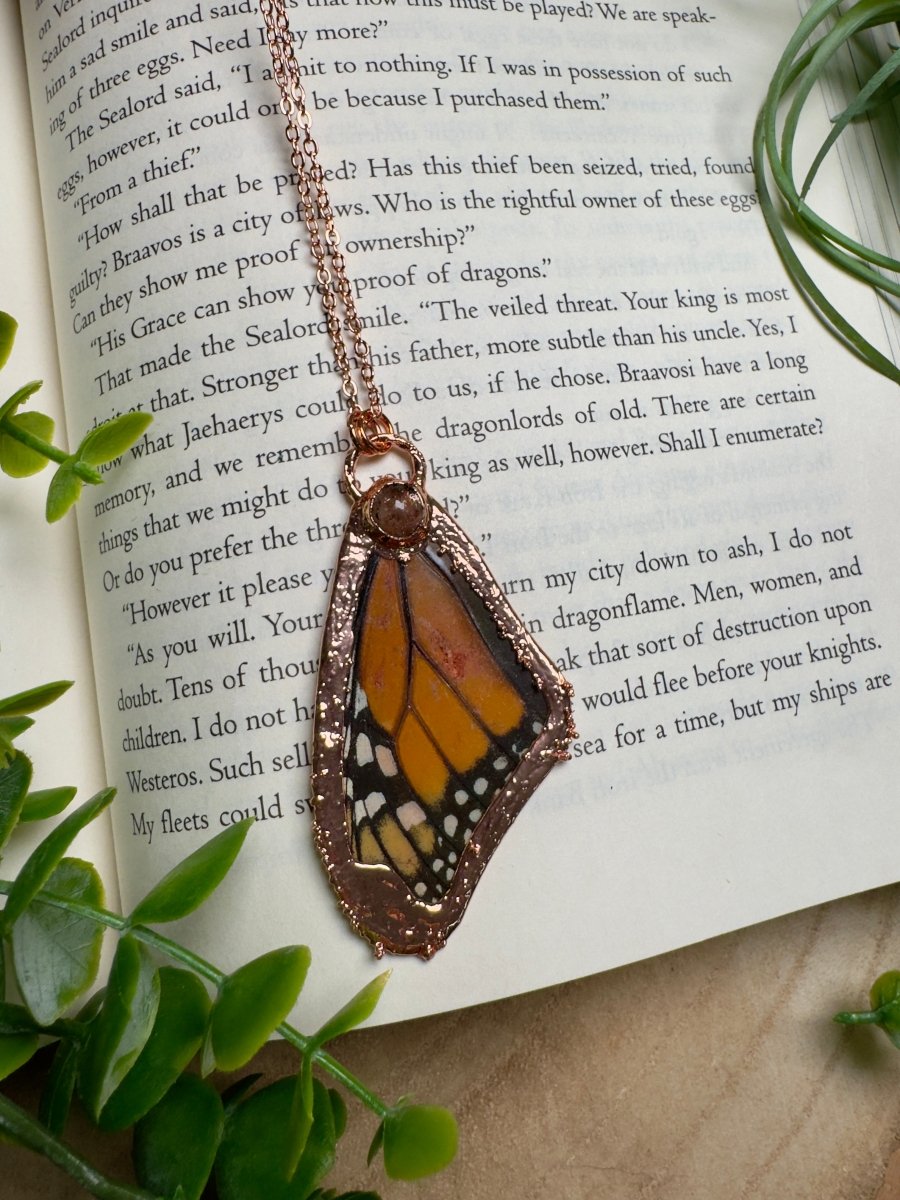 Sunstone and Butterfly Wing Necklace | Copper Ashes