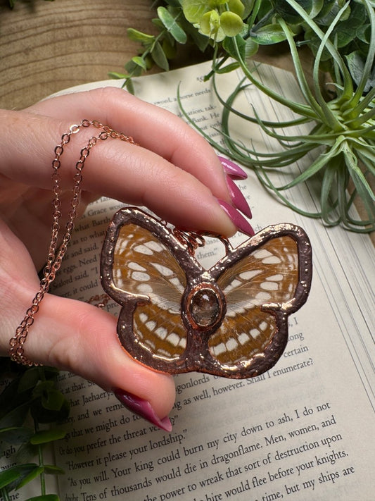Sunstone and Butterfly Wing Statement Necklace | Copper Ashes