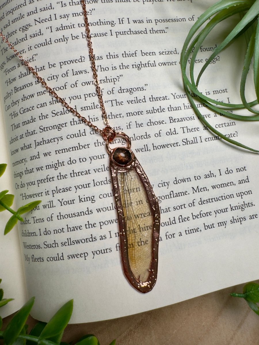 Sunstone and Dragonfly Wing Necklace | Copper Ashes