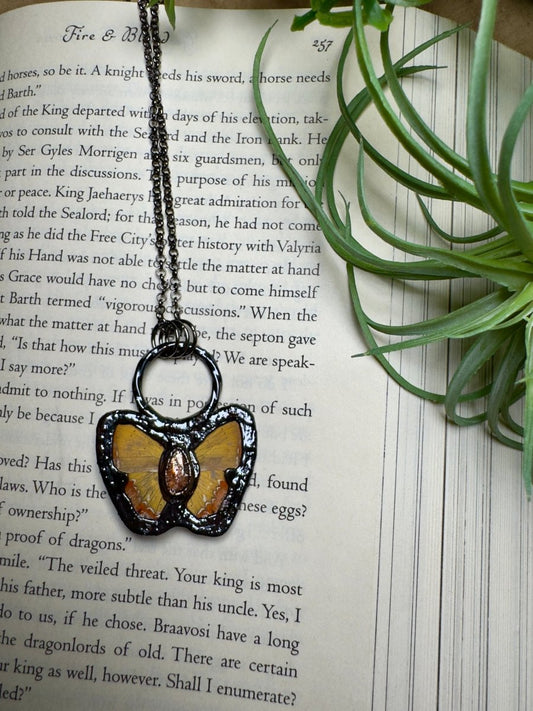 Sunstone and Labradorite Reversible Butterfly Wing Statement Necklace | Copper Ashes