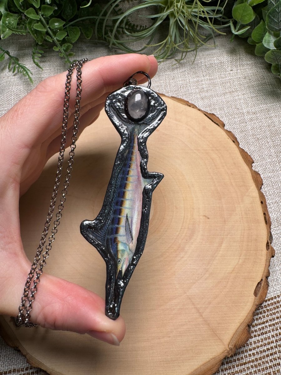 Swordfish and Rose Quartz Necklace | Copper Ashes