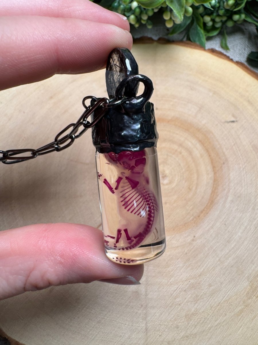Thaylor - Wet Specimen Diaphonized Pinkie Mouse and Black Rutile Quartz Necklace | Copper Ashes