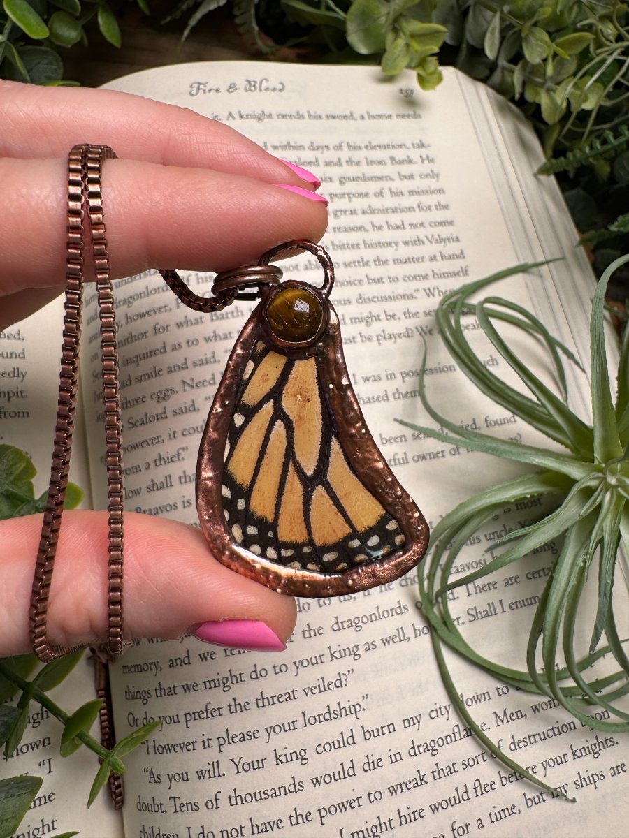 Tigers Eye and Butterfly Wing Necklace | Copper Ashes