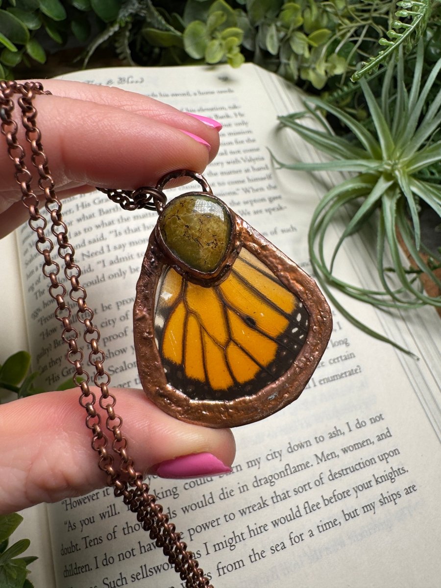 Turquoise and Butterfly Wing Necklace | Copper Ashes