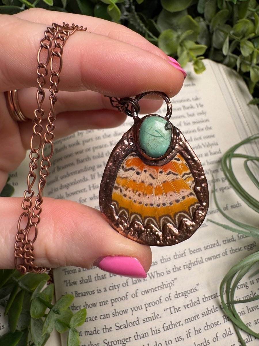Turquoise and Butterfly Wing Necklace | Copper Ashes