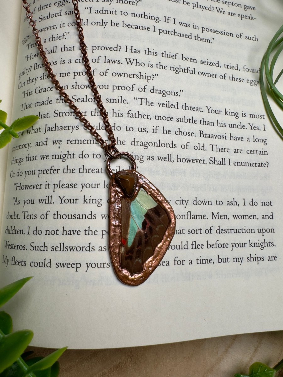 Turquoise and Butterfly Wing Necklace | Copper Ashes