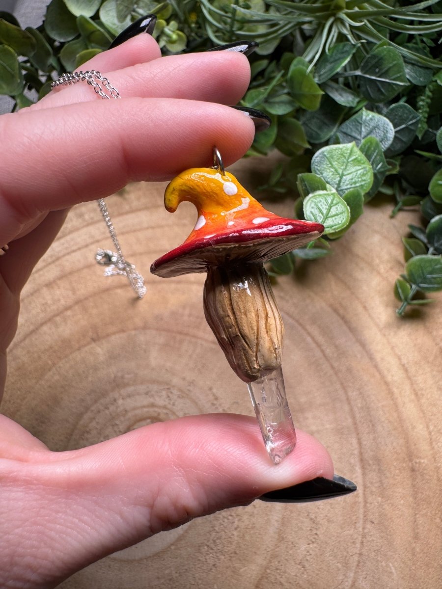 Whimsical Crystal Mushroom Necklace | Copper Ashes