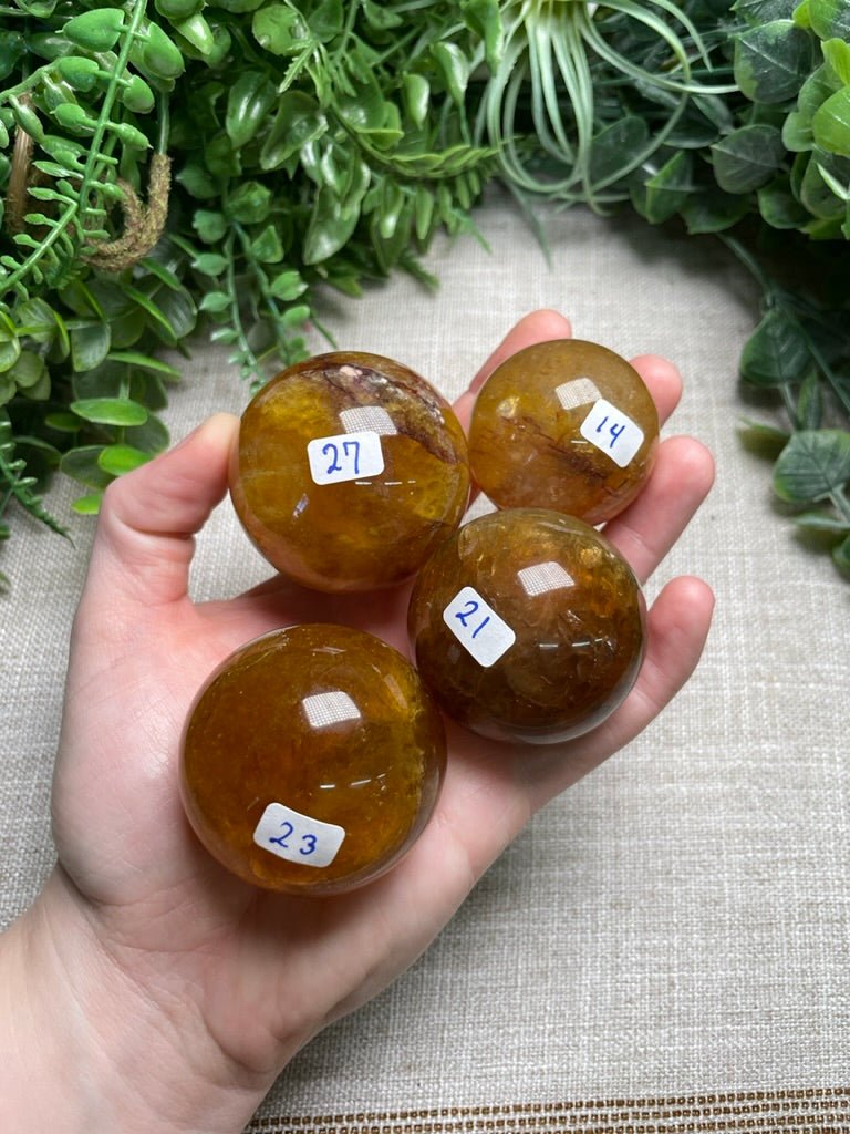 Yellow Fluorite Sphere | Copper Ashes