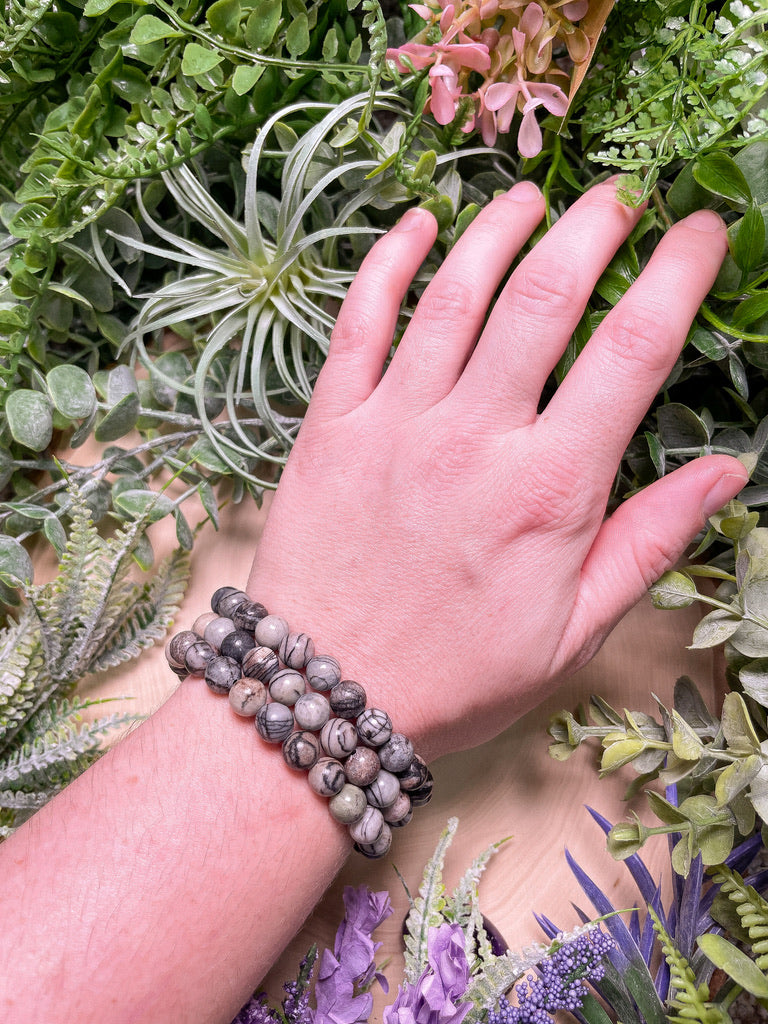 8mm Beaded Spiderweb Jasper Bracelet