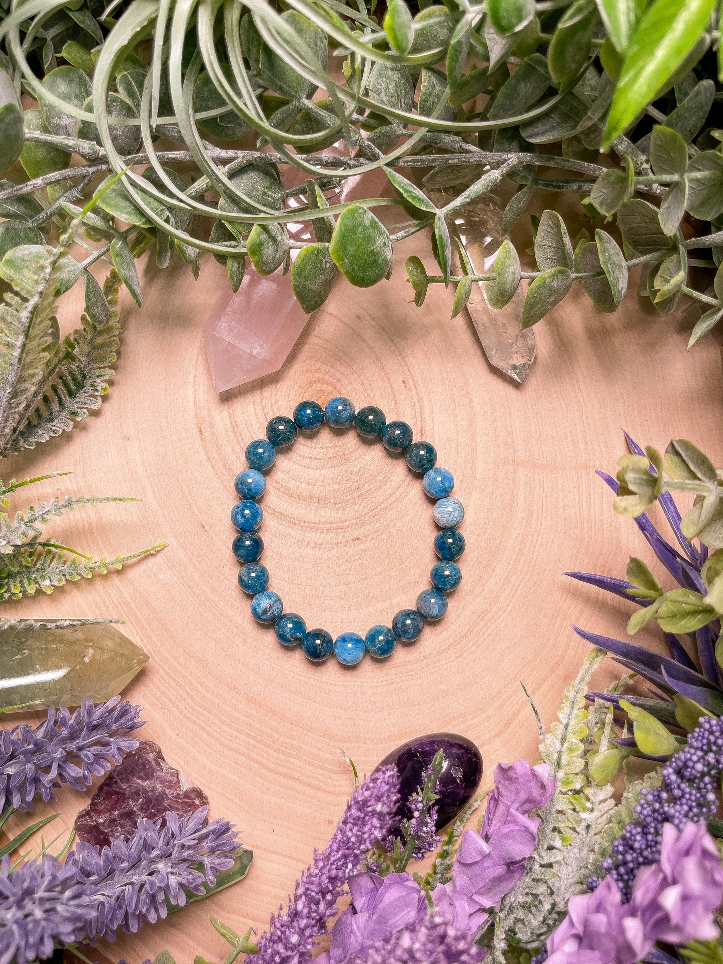 8mm Beaded Blue Apatite Bracelet