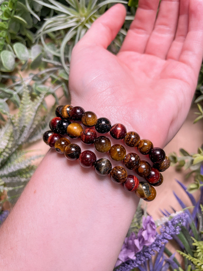 8mm Beaded Mixed Tigers Eye Bracelet