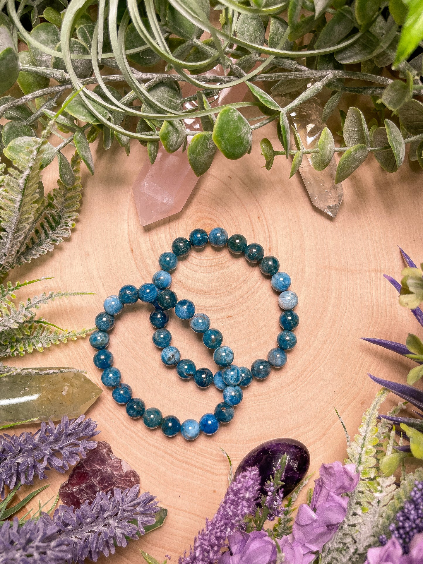8mm Beaded Blue Apatite Bracelet