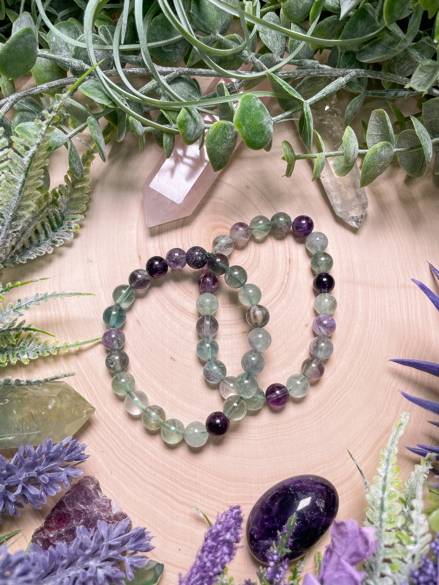 8mm Beaded Rainbow Fluorite Bracelet