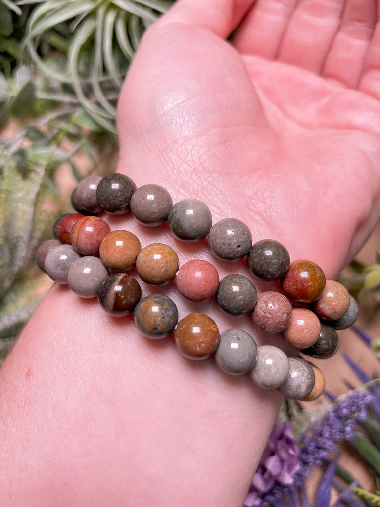 8mm Beaded Polychrome Jasper Bracelet