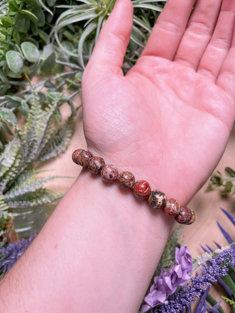 8mm Beaded Leopard Skin Jasper Bracelet