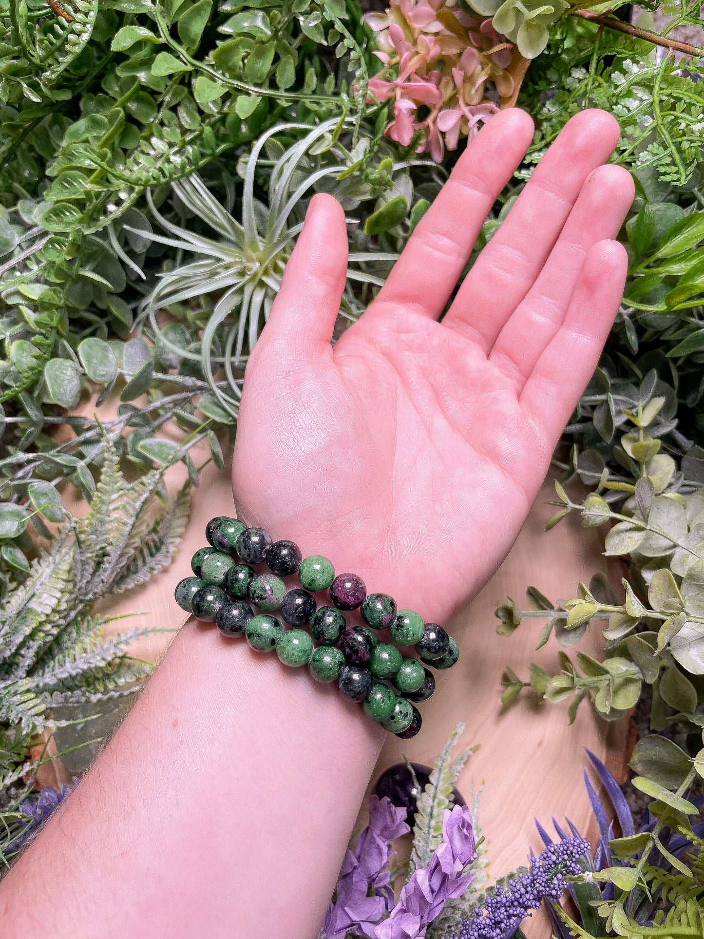 8mm Beaded Ruby Zoisite Bracelet