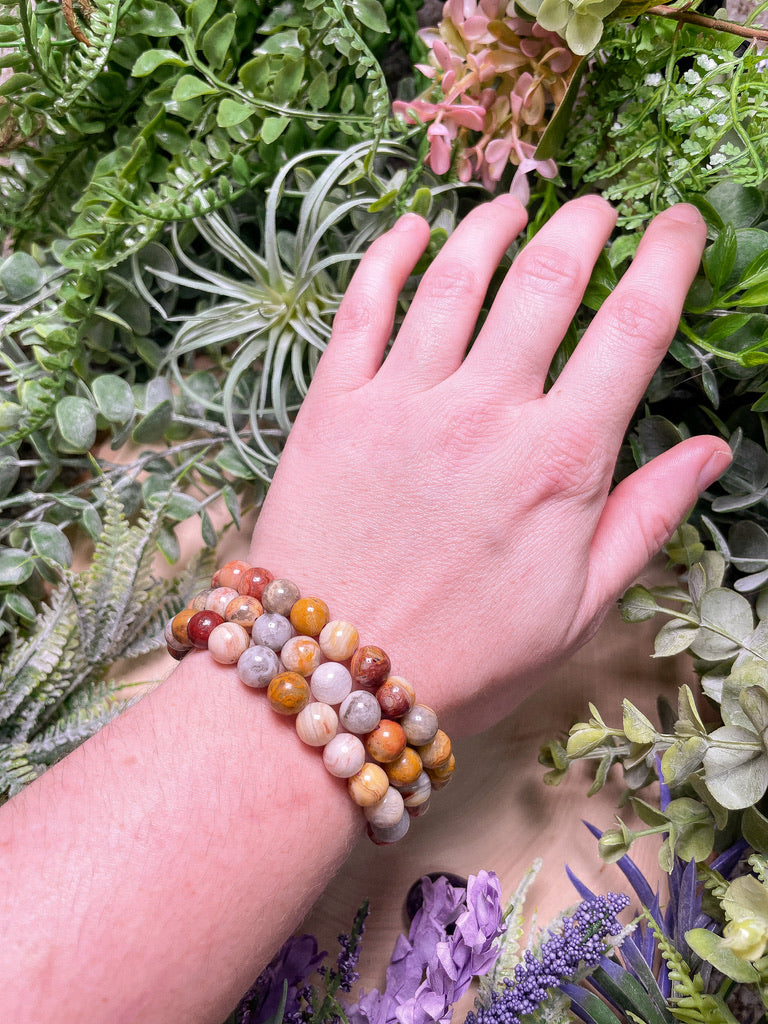 8mm Beaded Crazy Lace Agate Bracelet