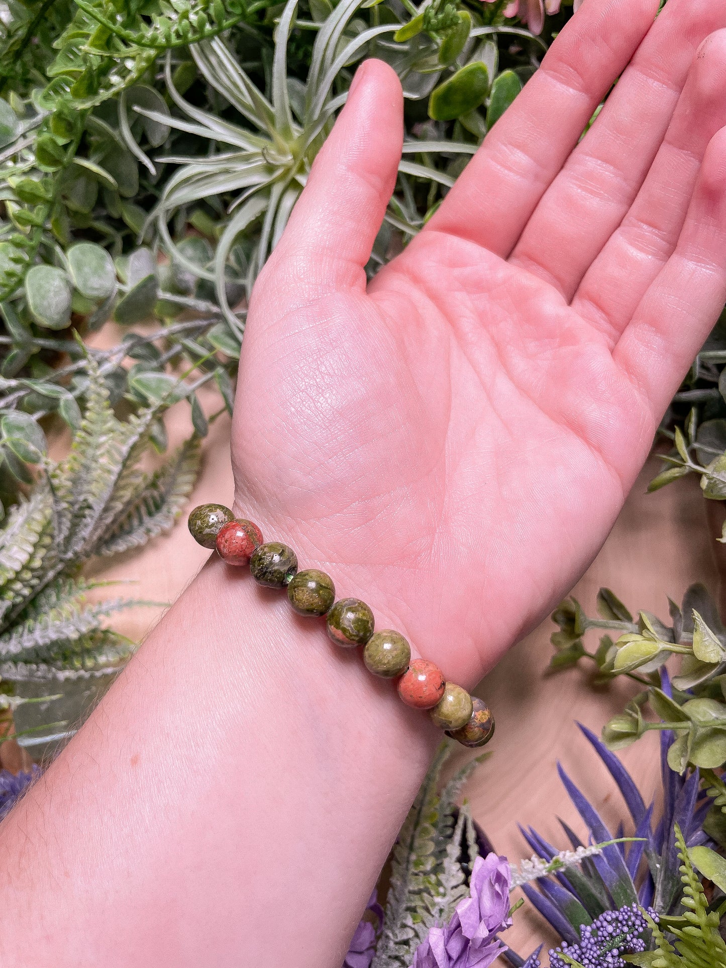 8mm Beaded Unakite Jasper Bracelet