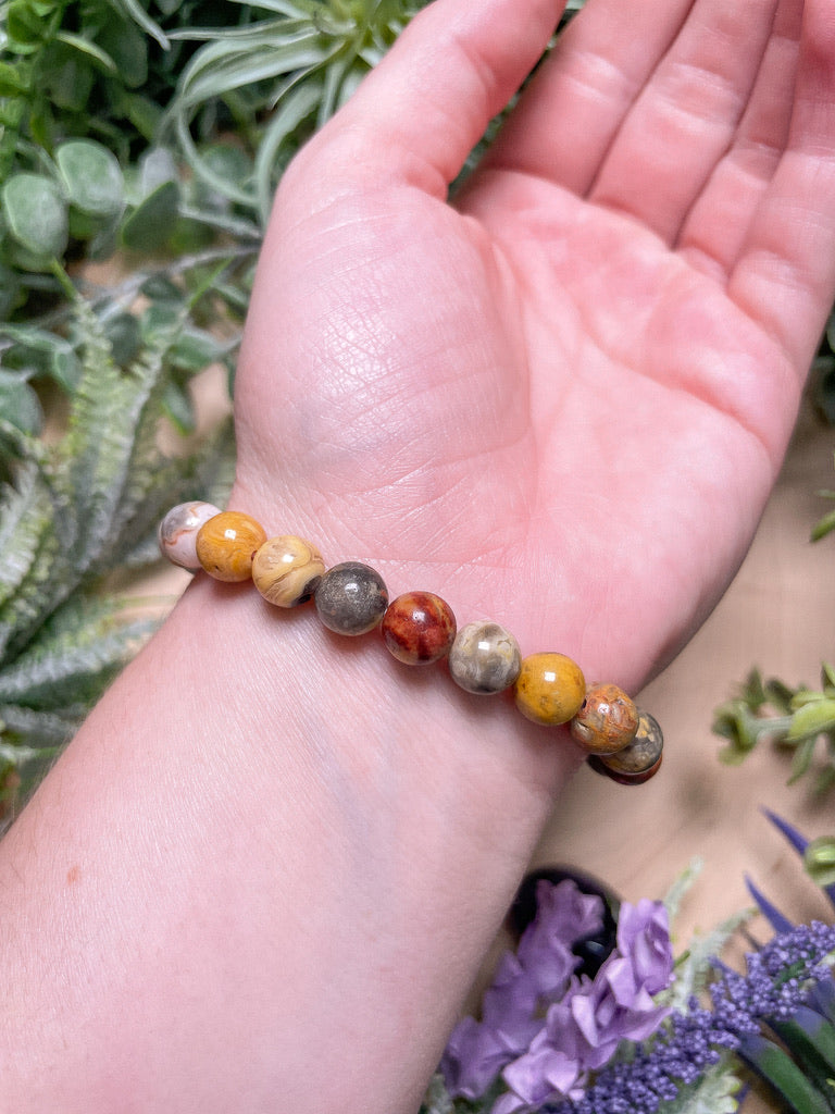 8mm Beaded Crazy Lace Agate Bracelet