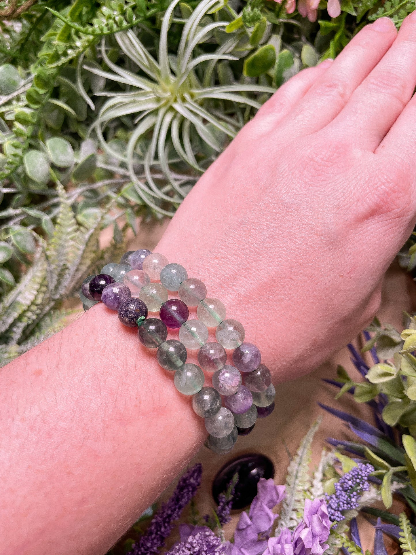 8mm Beaded Rainbow Fluorite Bracelet