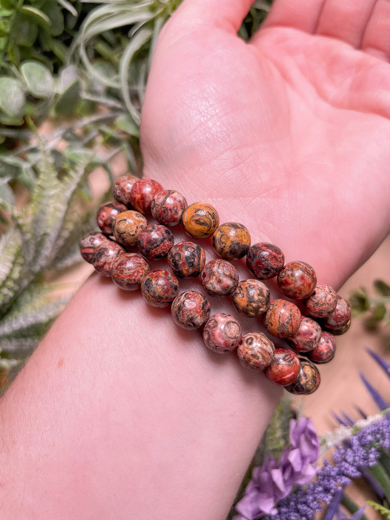8mm Beaded Leopard Skin Jasper Bracelet