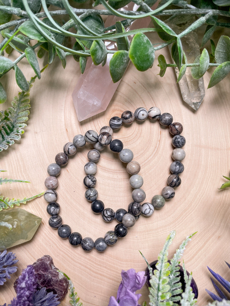 8mm Beaded Spiderweb Jasper Bracelet