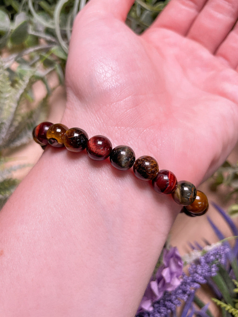 8mm Beaded Mixed Tigers Eye Bracelet