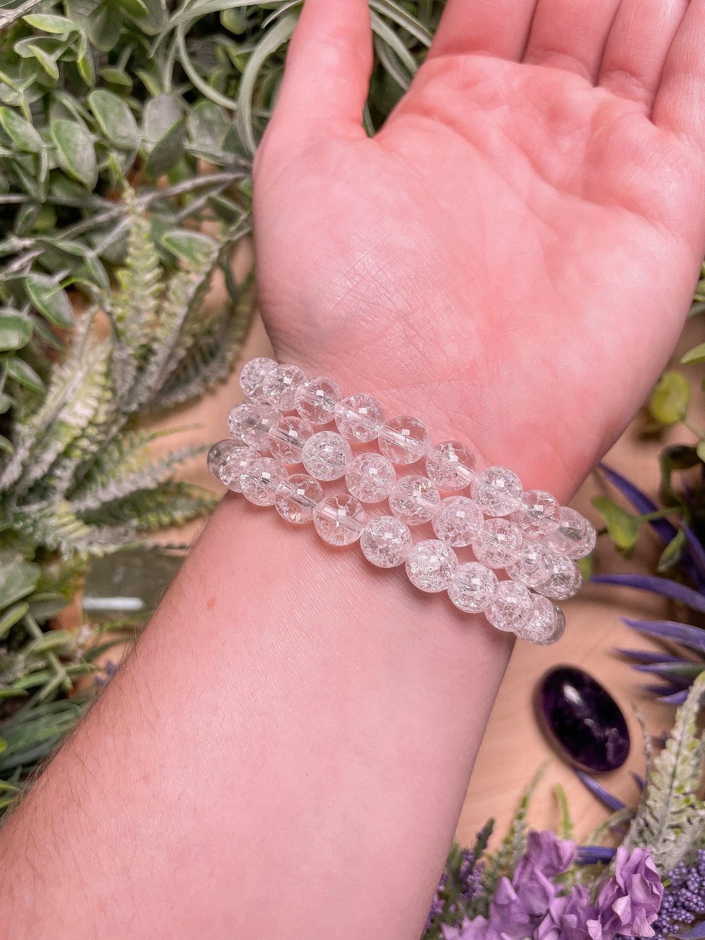 8mm Beaded Crackle Quartz Bracelet