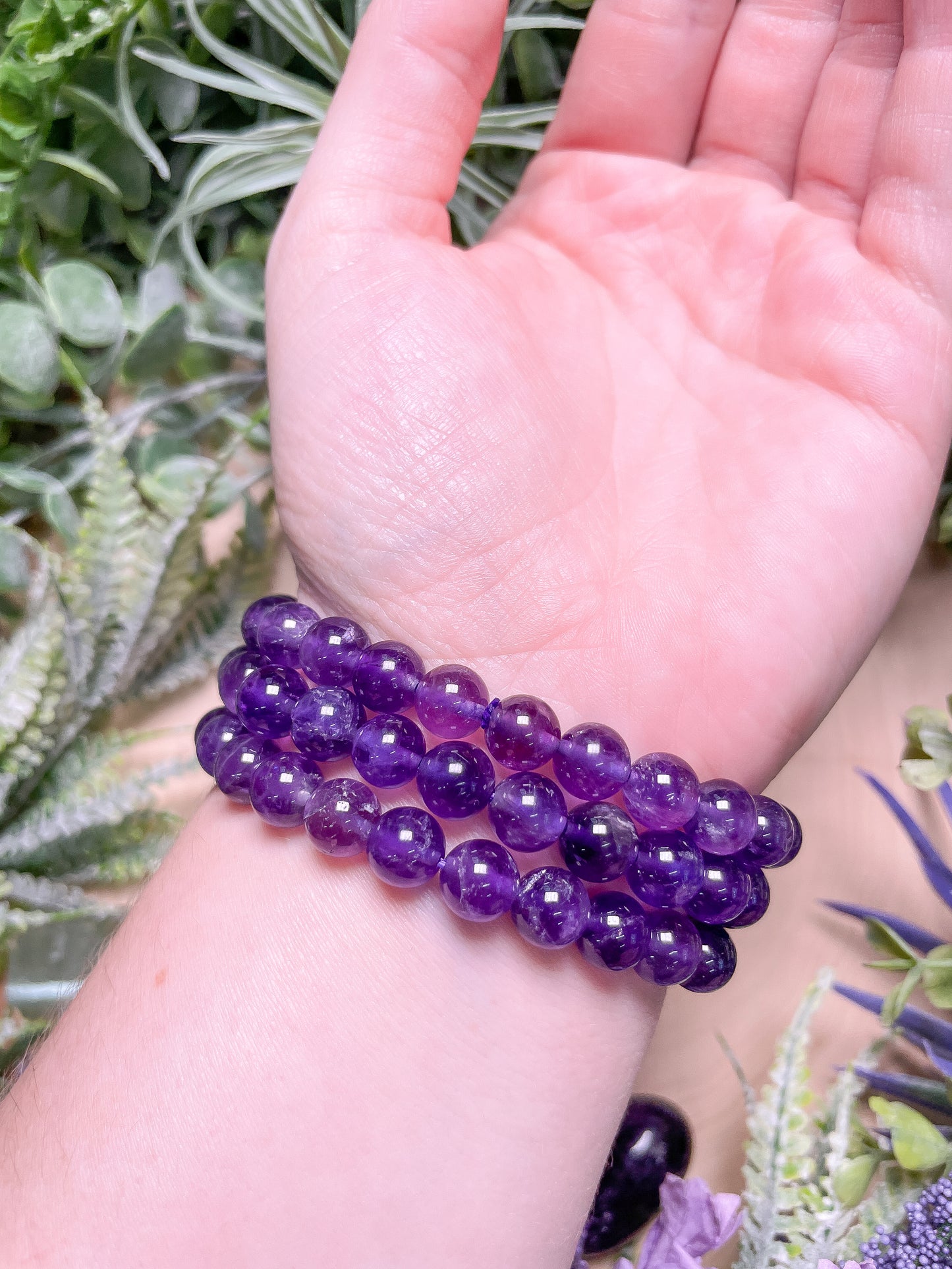 8mm Beaded Amethyst Bracelet