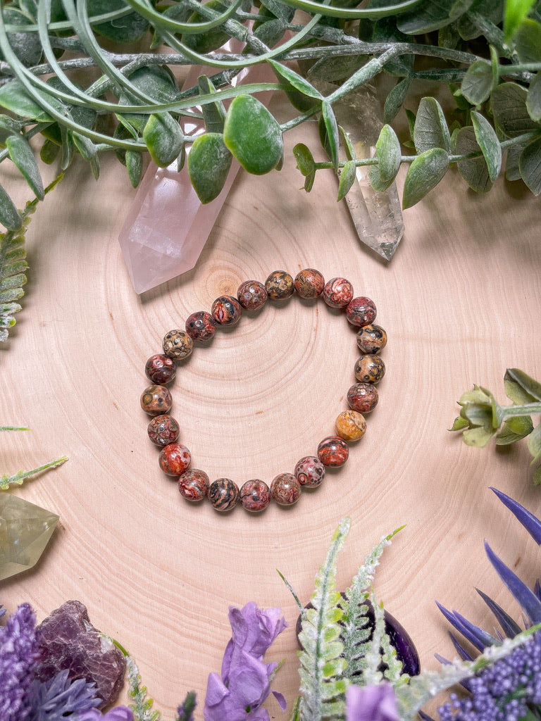 8mm Beaded Leopard Skin Jasper Bracelet