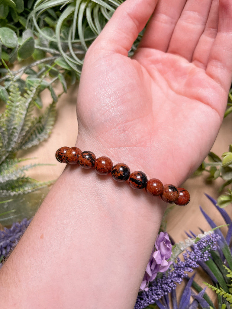 8mm Beaded Red Obsidian Bracelet