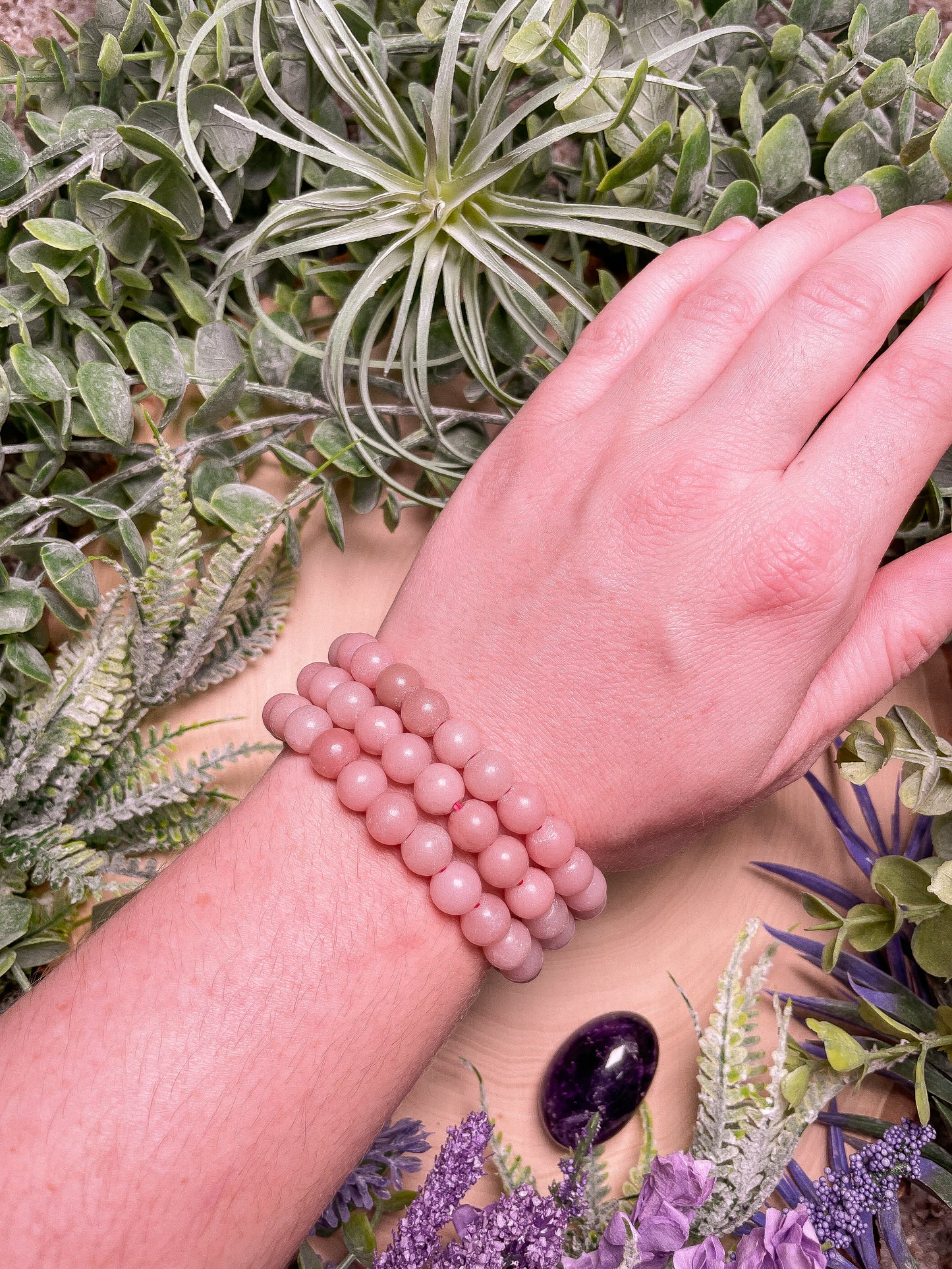 8mm Beaded Pink Opal Bracelet