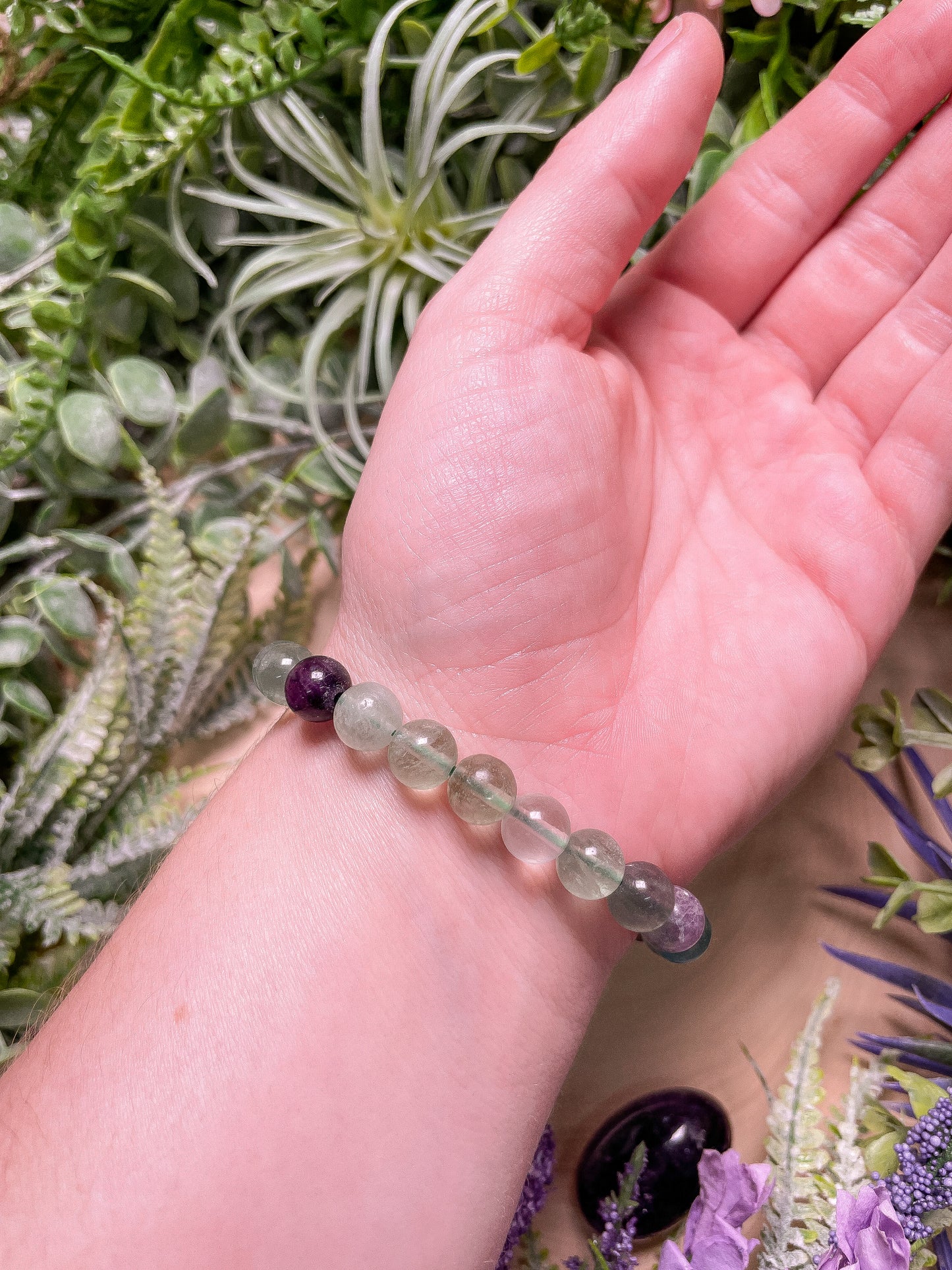 8mm Beaded Rainbow Fluorite Bracelet