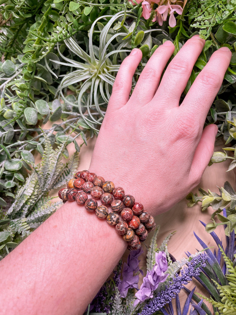 8mm Beaded Leopard Skin Jasper Bracelet