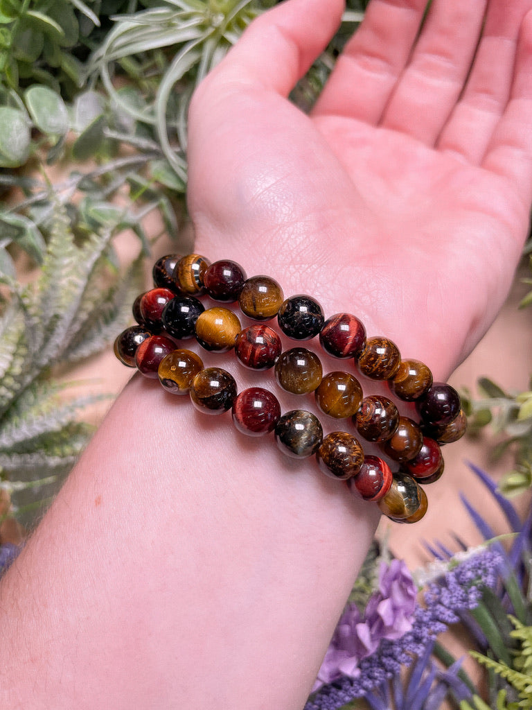 8mm Beaded Mixed Tigers Eye Bracelet