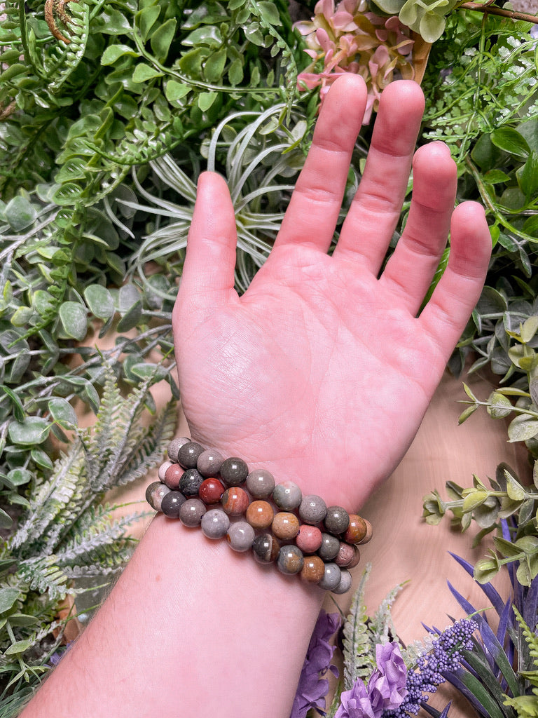 8mm Beaded Polychrome Jasper Bracelet