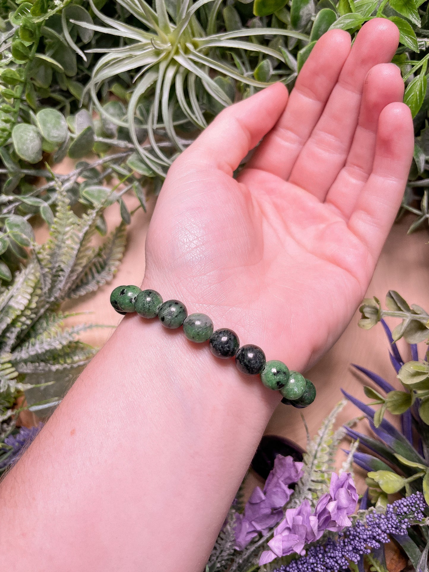8mm Beaded Ruby Zoisite Bracelet
