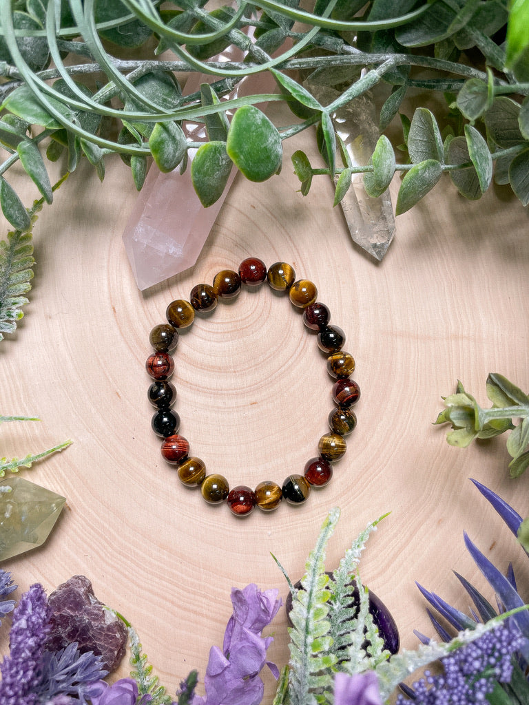 8mm Beaded Mixed Tigers Eye Bracelet