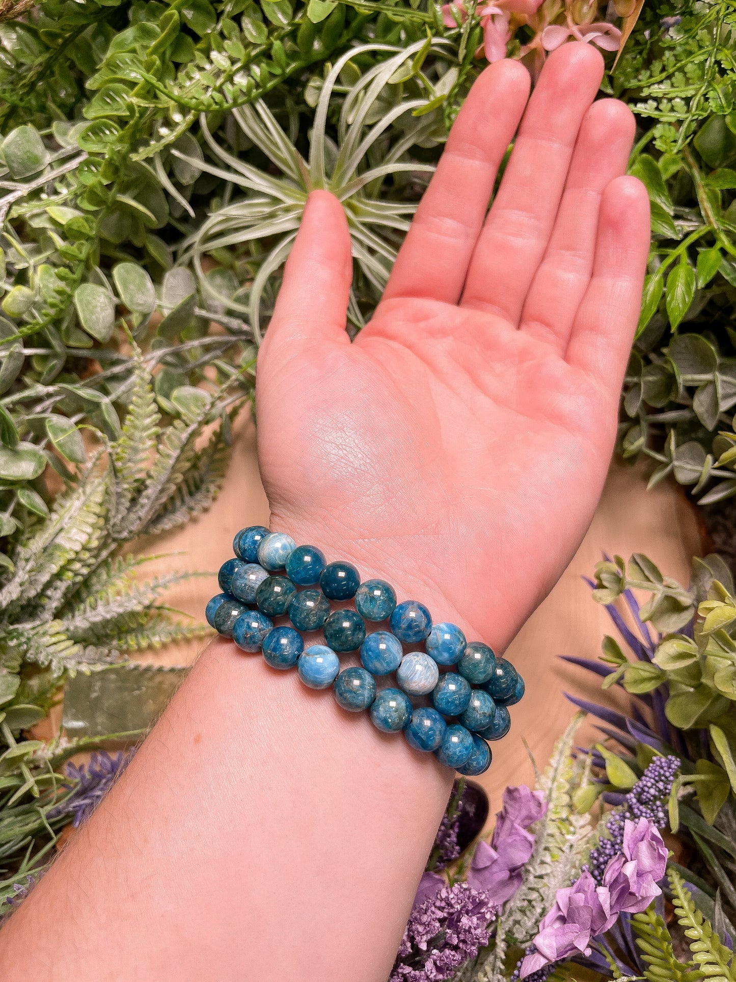 8mm Beaded Blue Apatite Bracelet