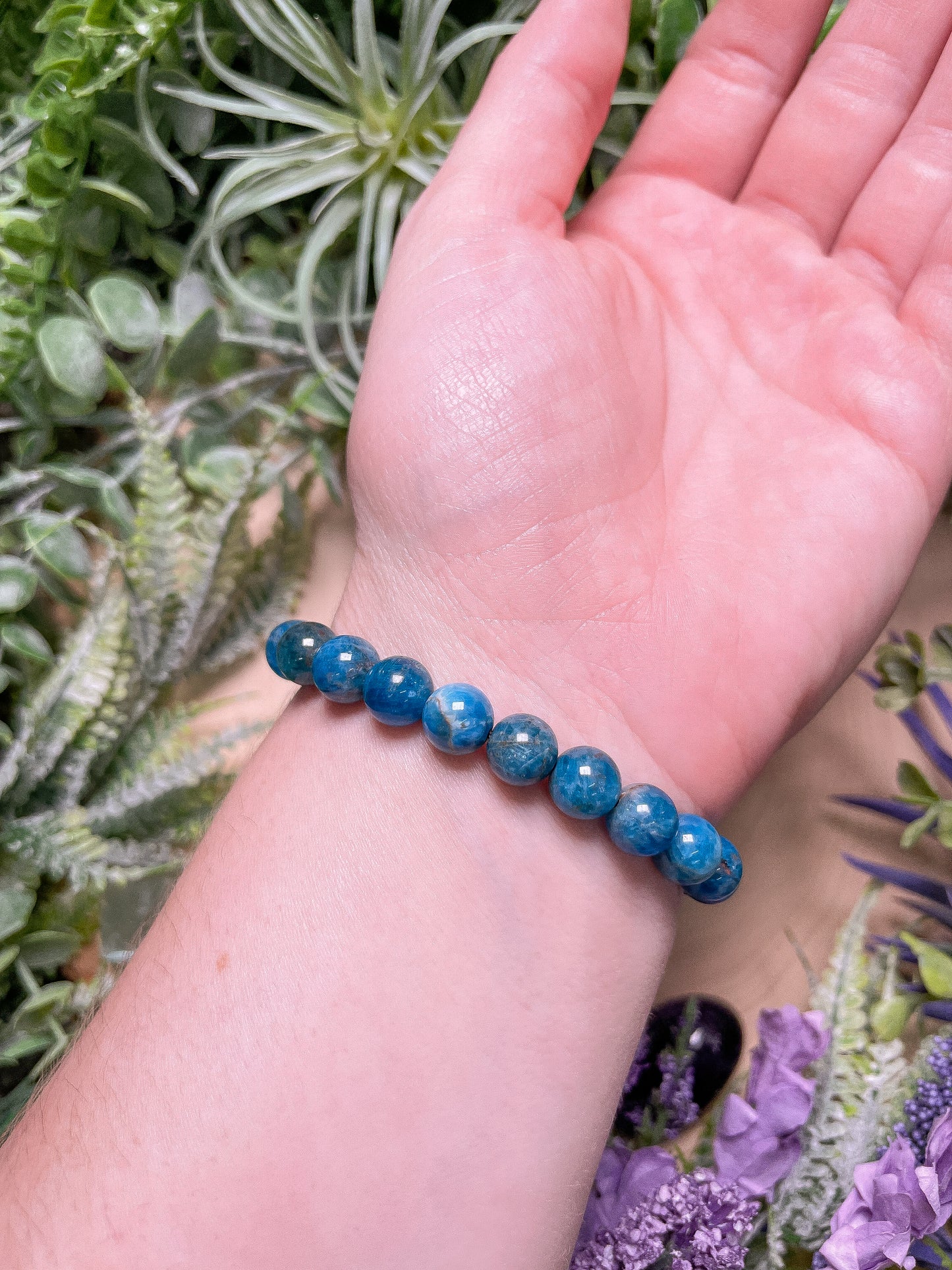 8mm Beaded Blue Apatite Bracelet