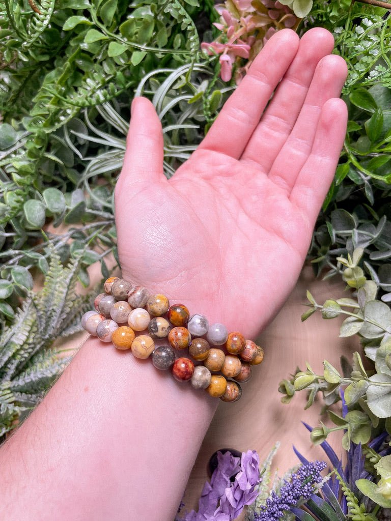 8mm Beaded Crazy Lace Agate Bracelet | Copper Ashes