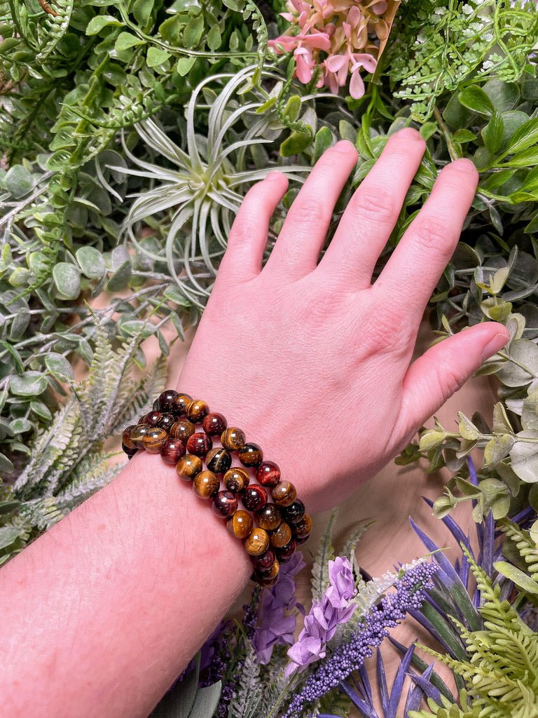 8mm Beaded Mixed Tigers Eye Bracelet | Copper Ashes