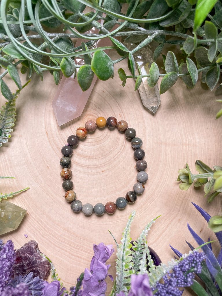 8mm Beaded Polychrome Jasper Bracelet | Copper Ashes