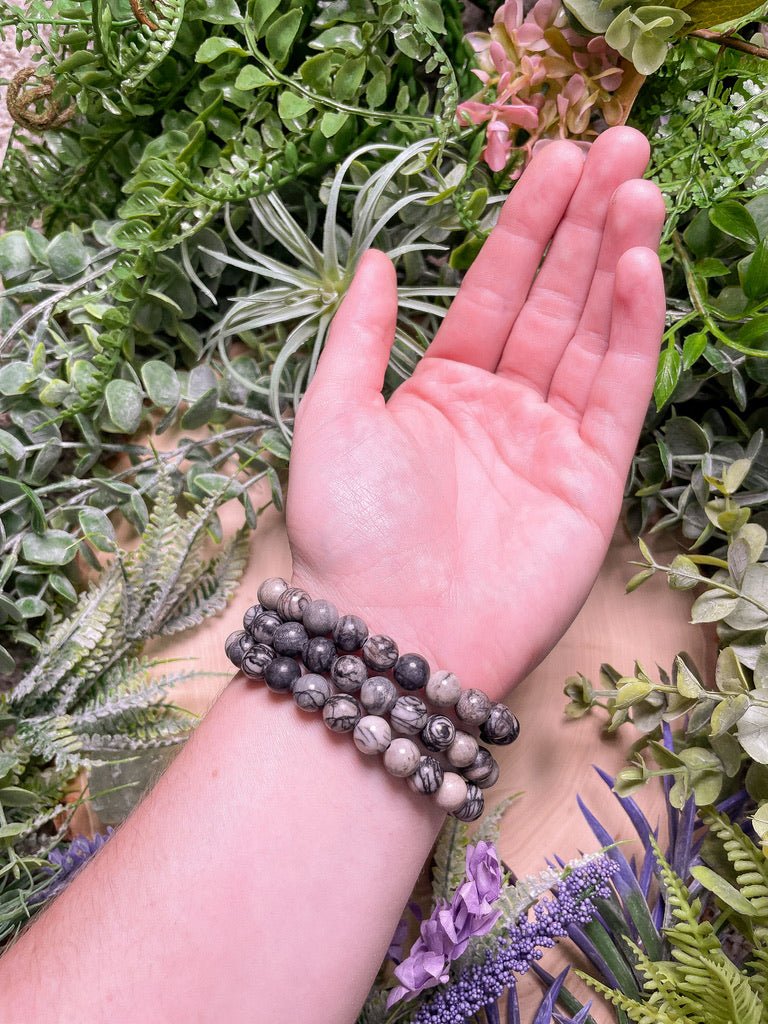 8mm Beaded Spiderweb Jasper Bracelet | Copper Ashes