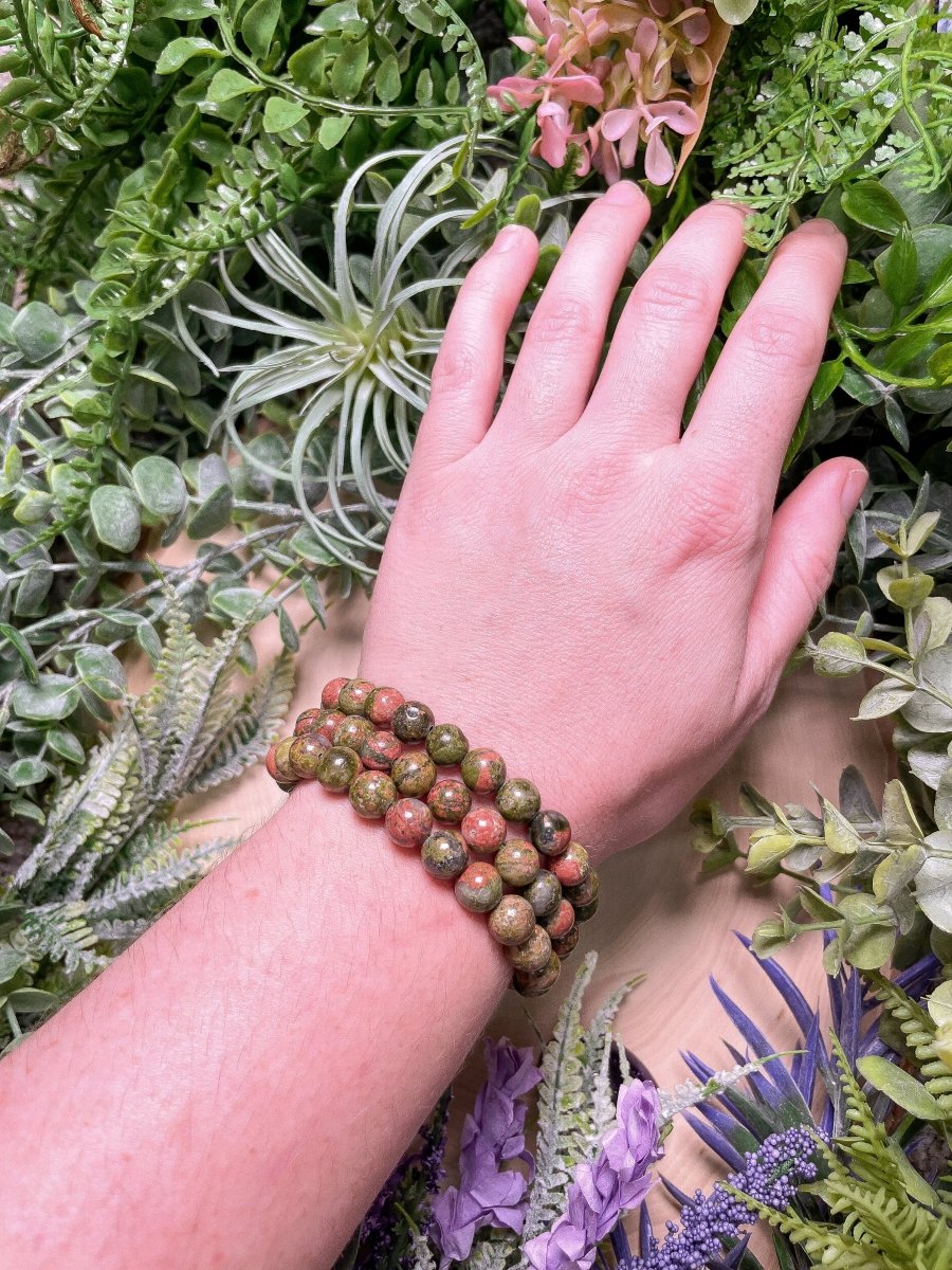 8mm Beaded Unakite Jasper Bracelet | Copper Ashes