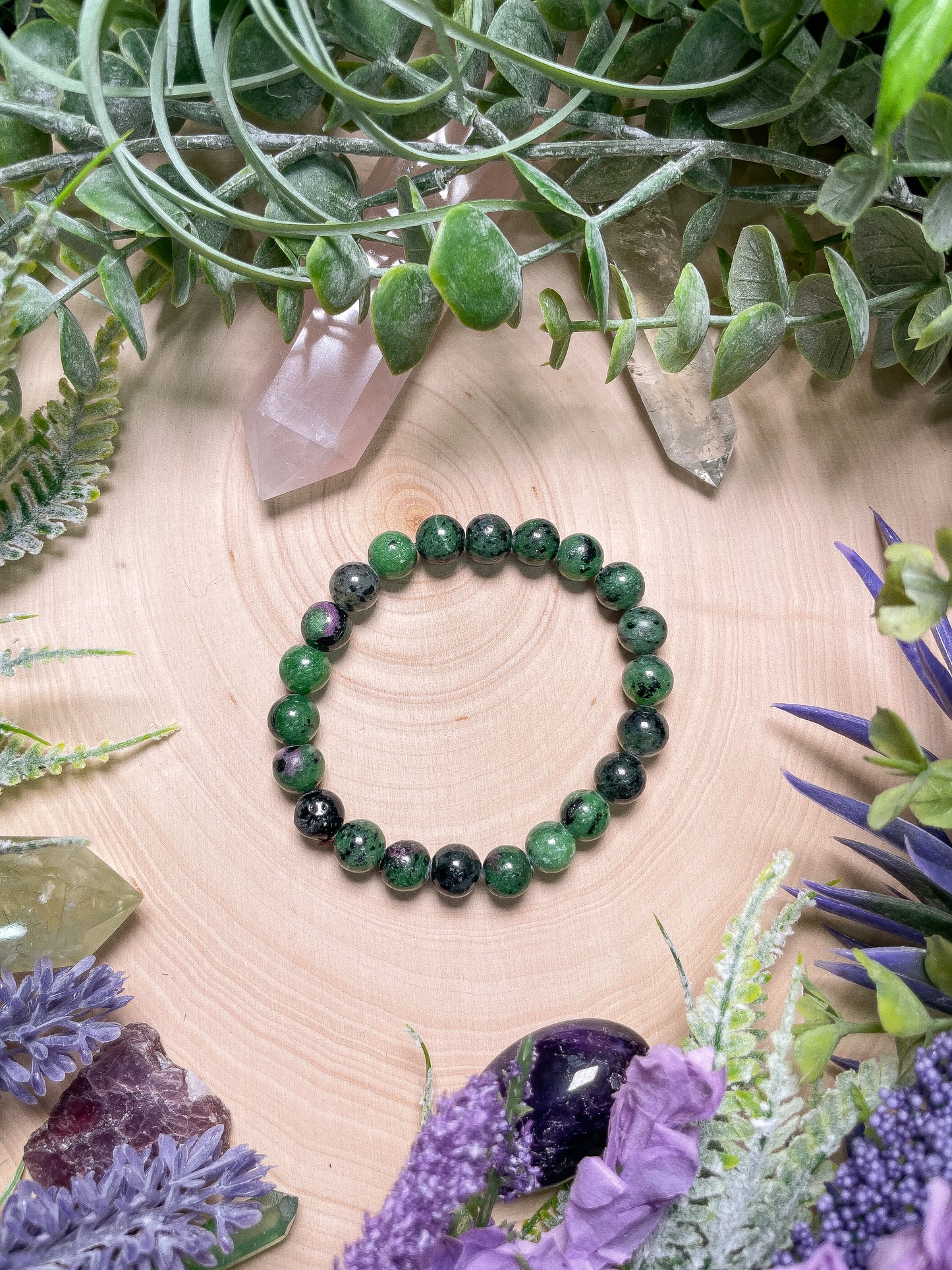 8mm Beaded Ruby Zoisite Bracelet