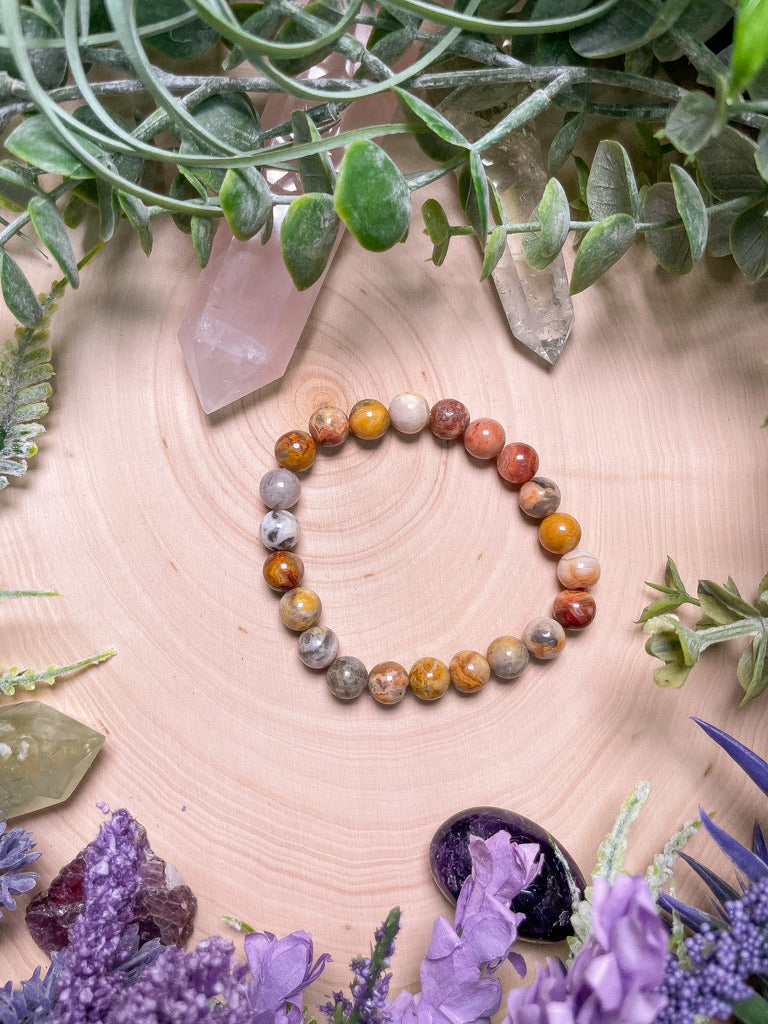 8mm Beaded Crazy Lace Agate Bracelet