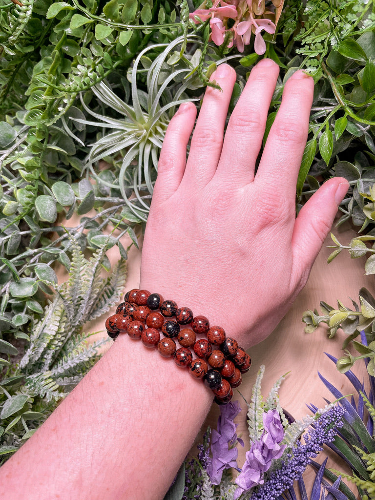 8mm Beaded Red Obsidian Bracelet